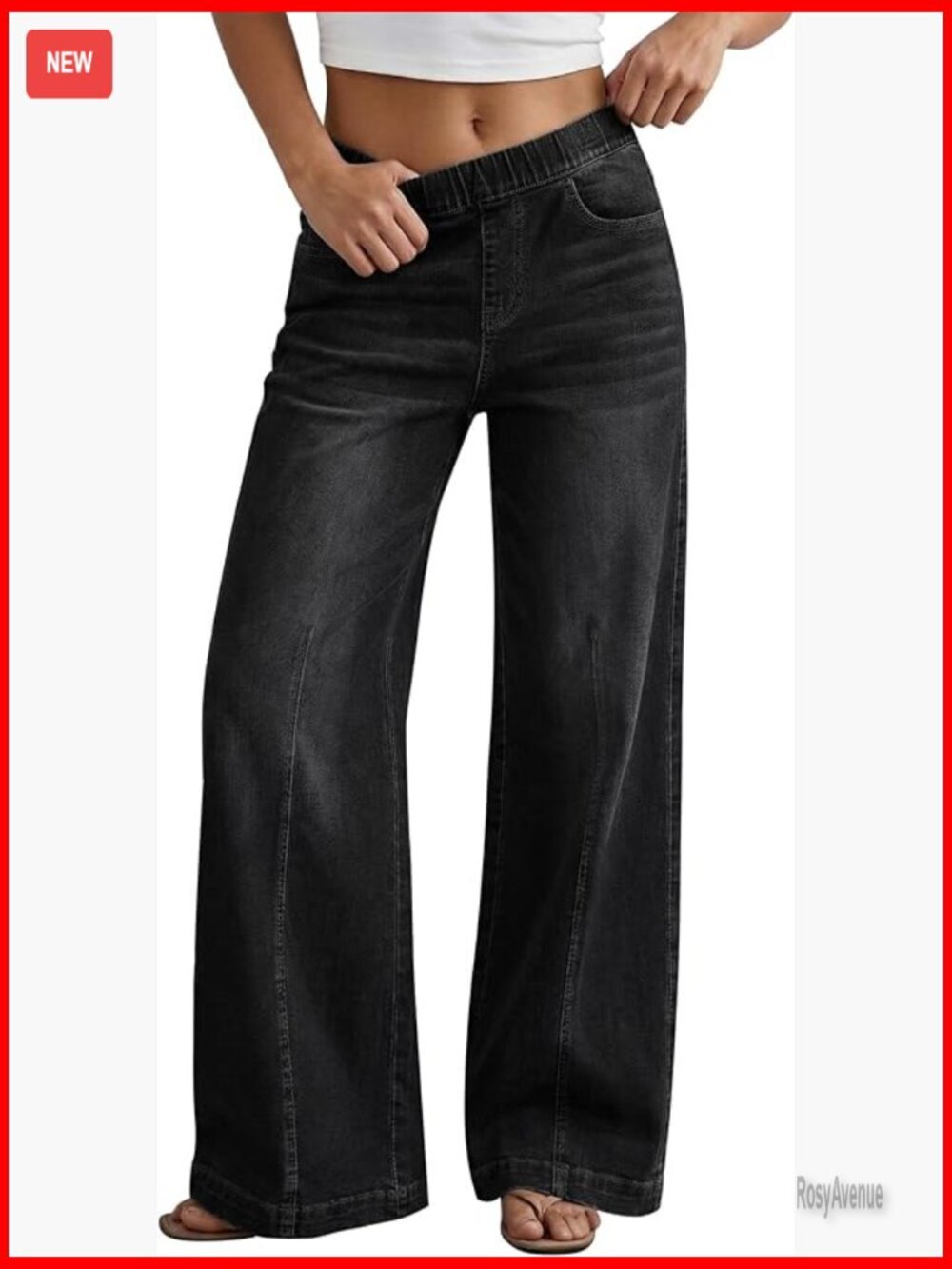 Stretchy High Waisted Wide Leg Jeans, Pull On Denim Pants, 30" Inseam